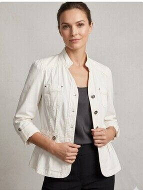 White House Black Market Cream Button-Front Utility Jacket